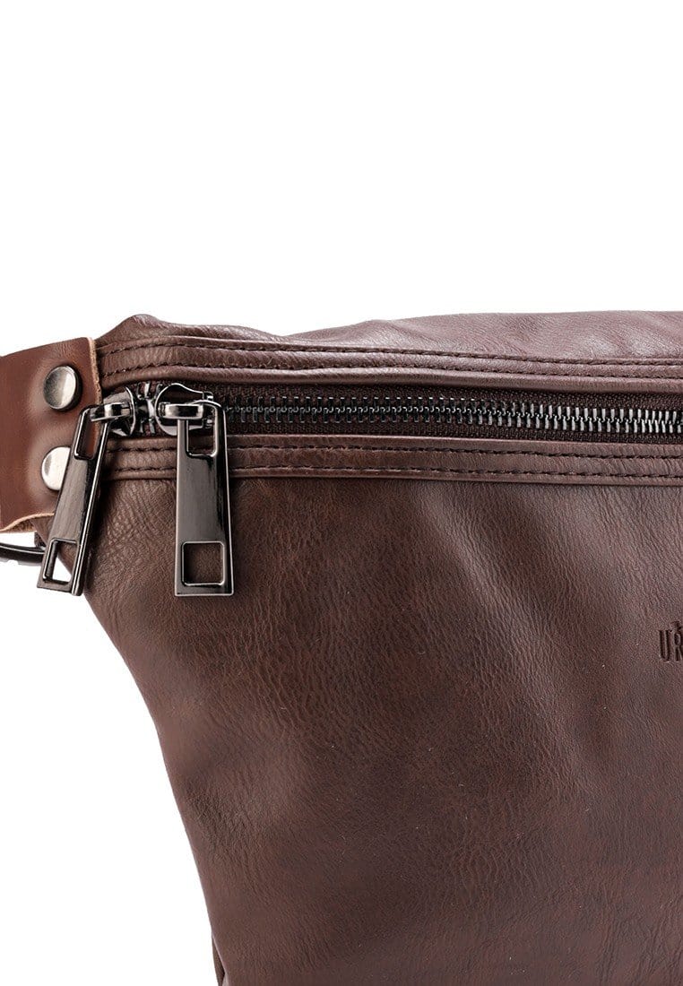 Distressed Leather Small Bumbag - Dark Brown