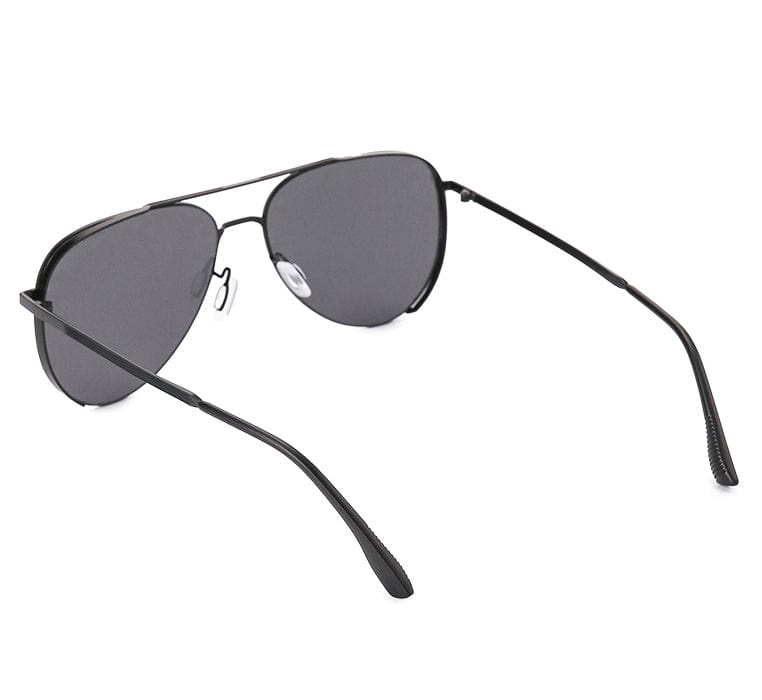 Polarized Stainless Frame Retro Aviator Sunglasses - Black Black