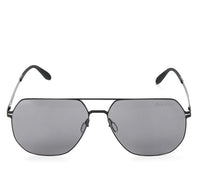 Polarized Stainless Frame Modern Hexagon Aviator Sunglasses - Black Black