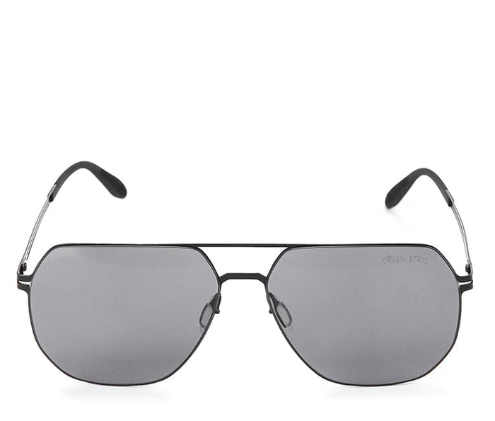 Polarized Stainless Frame Modern Hexagon Aviator Sunglasses - Black Black