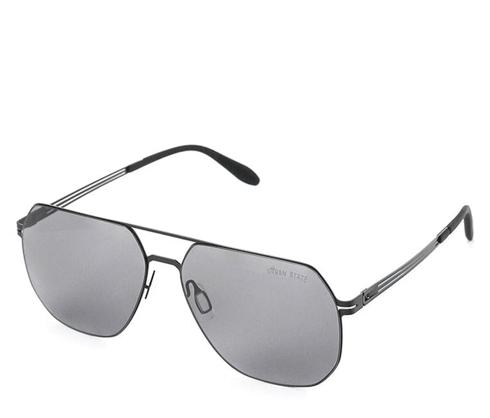 Polarized Stainless Frame Modern Hexagon Aviator Sunglasses - Black Black