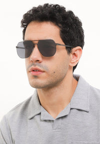 Polarized Stainless Frame Modern Hexagon Aviator Sunglasses - Black Black