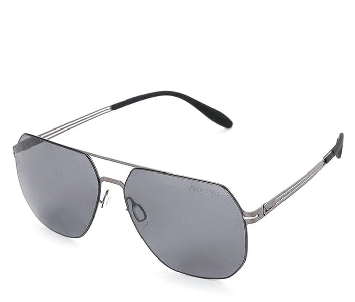 Polarized Stainless Frame Modern Hexagon Aviator Sunglasses - Black Silver