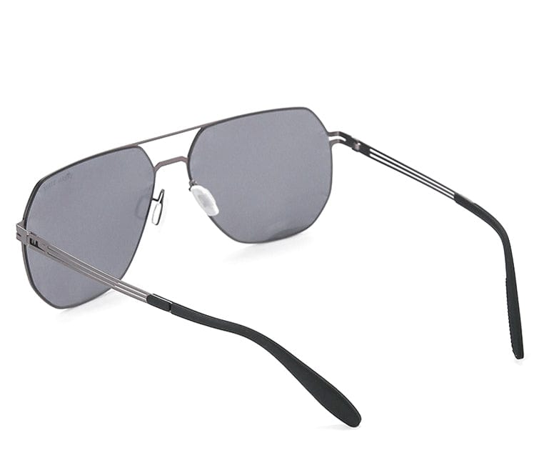 Polarized Stainless Frame Modern Hexagon Aviator Sunglasses - Black Silver