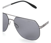 Polarized Stainless Frame Modern Hexagon Aviator Sunglasses - Black Silver