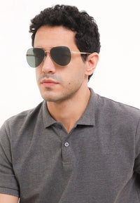 Polarized Stainless Frame Pilot Aviator Sunglasses - Green Gold