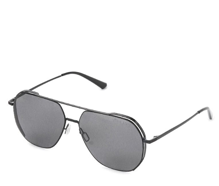 Polarized Stainless Frame Oversized Hexagon Aviator Sunglasses - Black Black
