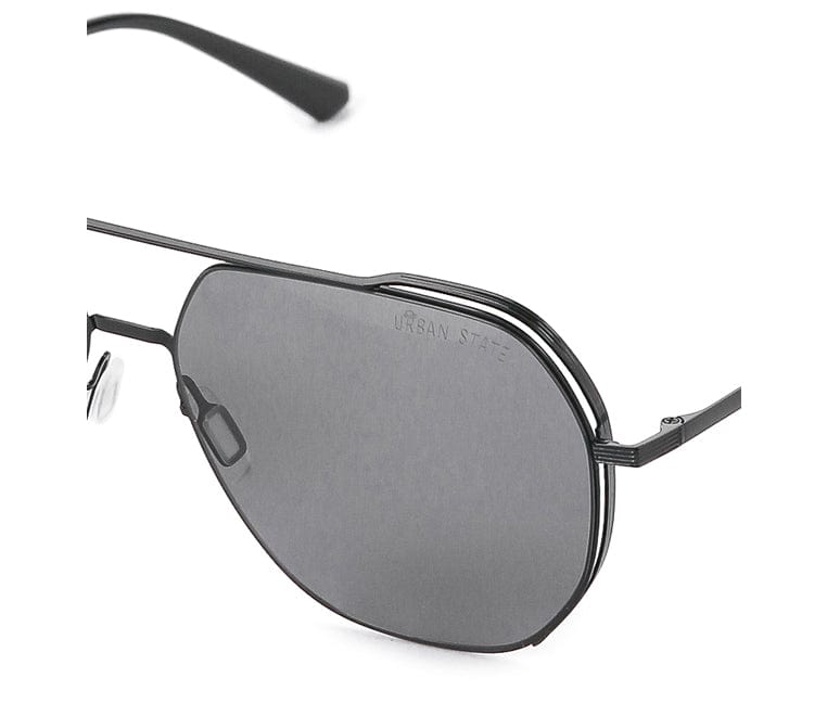 Polarized Stainless Frame Oversized Hexagon Aviator Sunglasses - Black Black