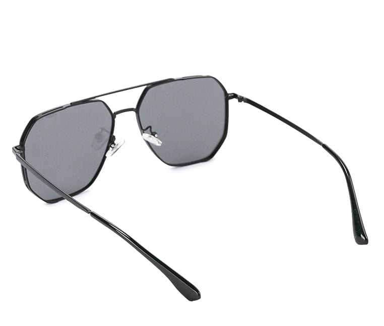 Polarized Stainless Frame Napoli Hexagon Aviator Sunglasses - Black Black