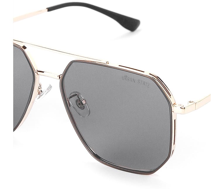 Polarized Stainless Frame Napoli Hexagon Aviator Sunglasses - Black Gold