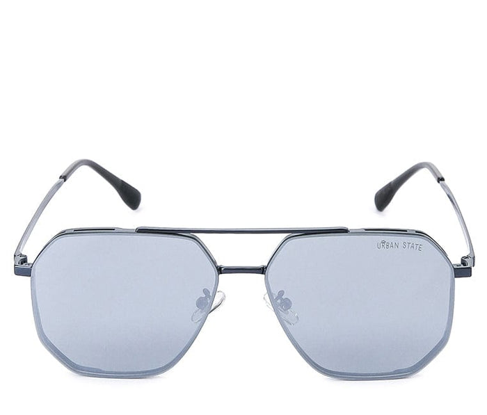 Polarized Stainless Frame Napoli Hexagon Aviator Sunglasses - Black Blue
