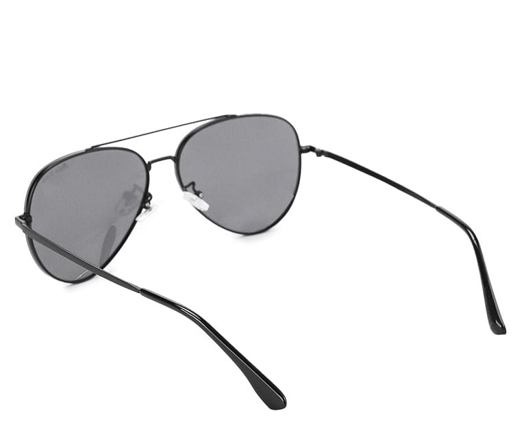 Polarized Stainless Frame Classic Aviator Sunglasses - Black Black