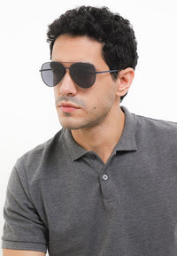 Polarized Stainless Frame Classic Aviator Sunglasses - Black Blue