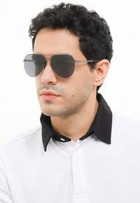 Polarized Stainless Frame Trendy Aviator Sunglasses - Black Silver