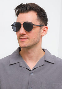 Polarized Stainless Frame Ace Aviator Sunglasses - Black Black
