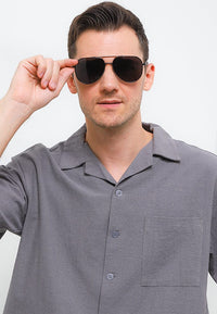 Polarized Stainless Frame Scout Aviator Sunglasses - Black Black