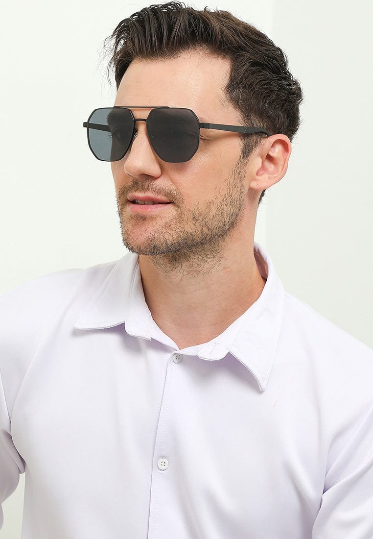 Polarized Stainless Frame OffDuty Aviator Sunglasses - Black Black