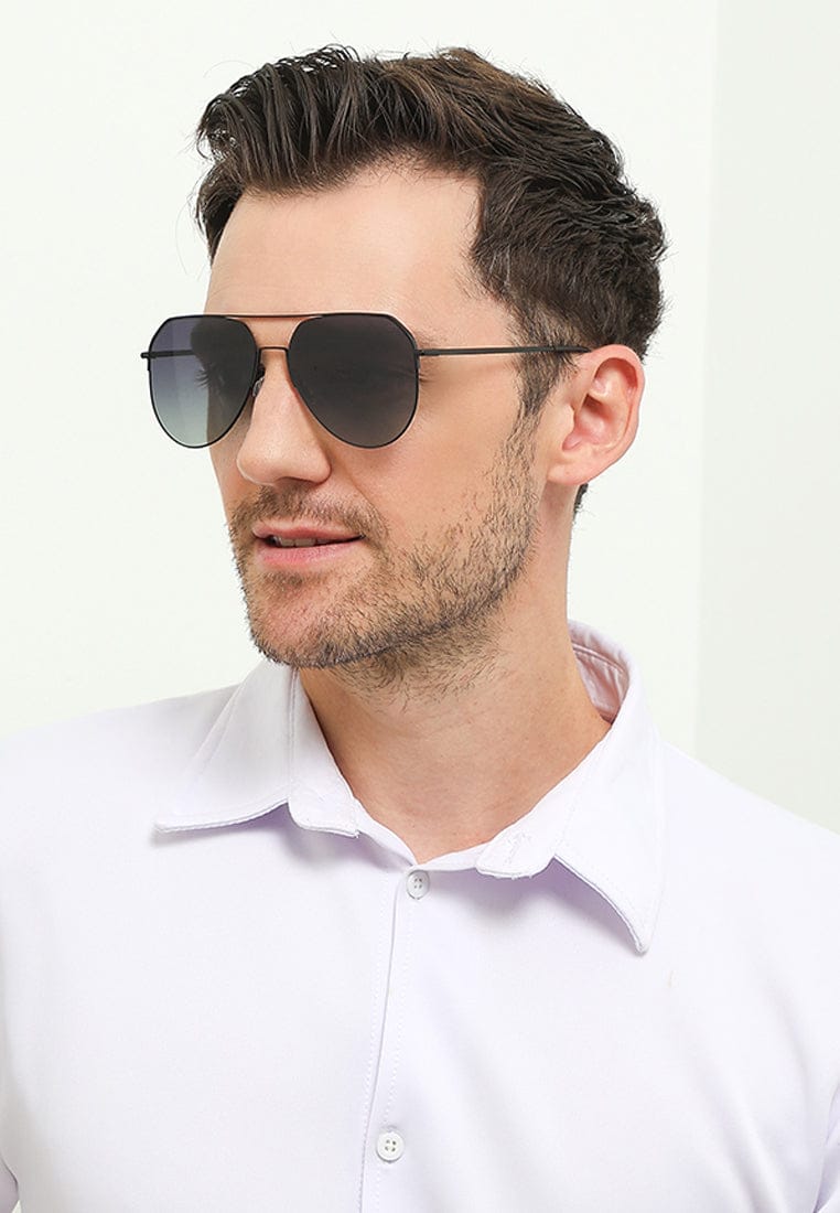 Polarized Stainless Frame RoadLine Aviator Sunglasses - Multi Black
