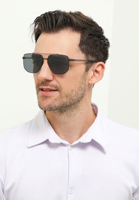 Polarized Stainless Frame StormGuard Aviator Sunglasses - Black Black