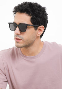 Polarized Plastic Frame Emery Square Sunglasses - Black Black