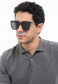 Polarized Plastic Frame Lesca Square Sunglasses - Black Black