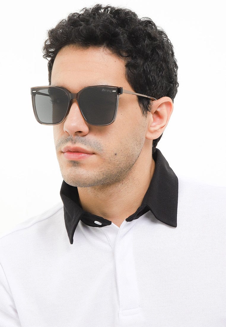 Polarized Plastic Frame Lesca Square Sunglasses - Black Clear