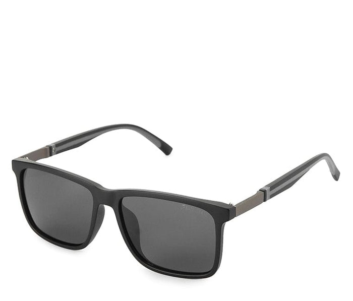 Polarized Plastic Frame Meta Square Sunglasses - Black Black