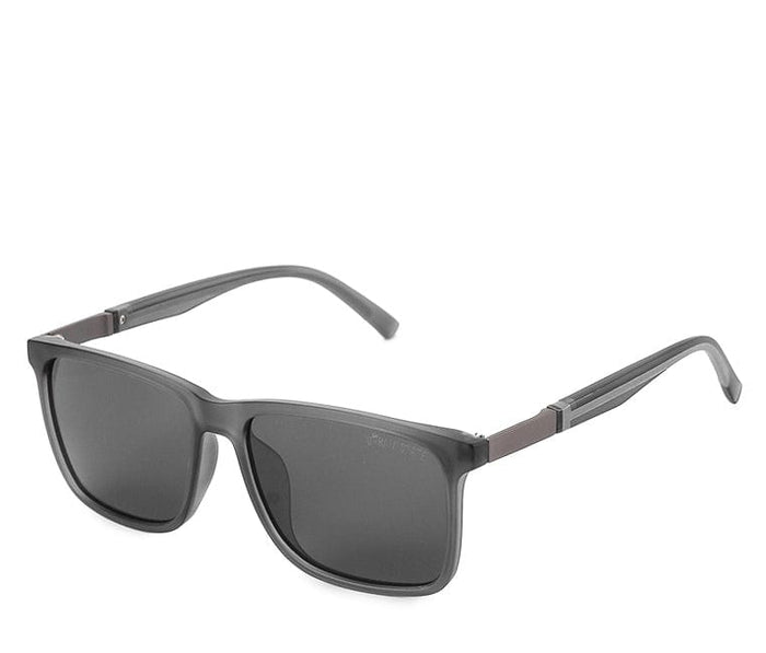Polarized Plastic Frame Meta Square Sunglasses - Black Grey