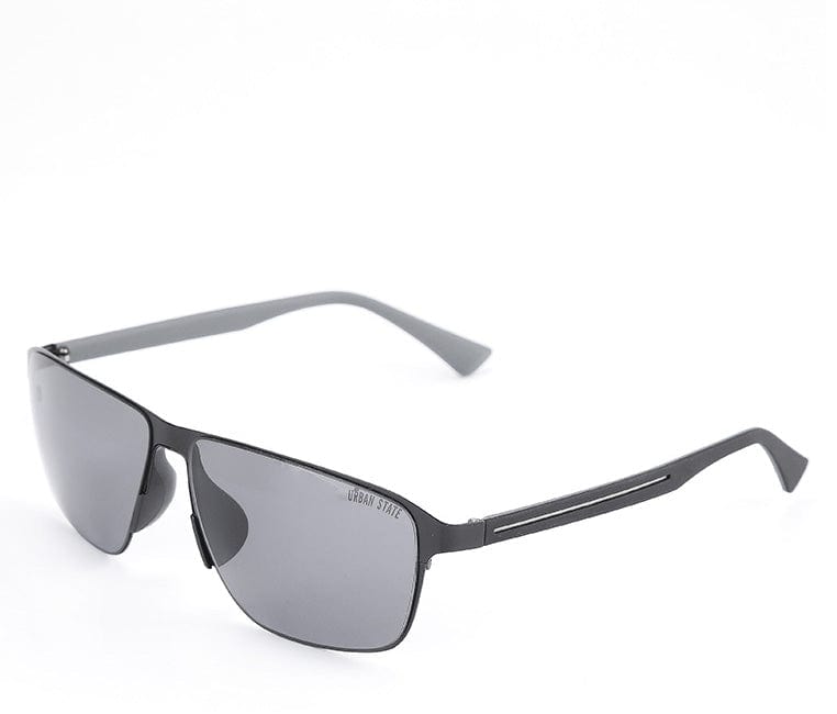 Polarized Stainless Frame Shoreline Square Sunglasses- Black Black