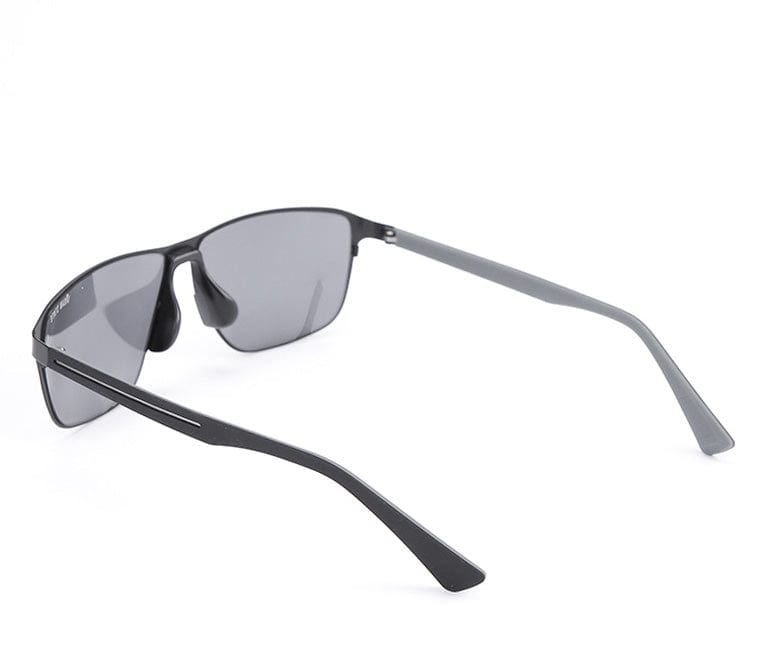 Polarized Stainless Frame Shoreline Square Sunglasses- Black Black