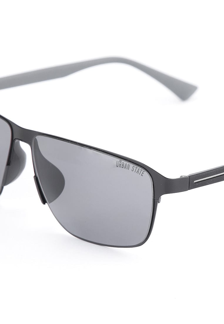 Polarized Stainless Frame Shoreline Square Sunglasses- Black Black