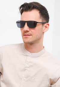 Polarized Stainless Frame Shoreline Square Sunglasses- Black Black