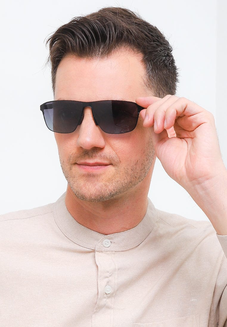 Polarized Stainless Frame Shoreline Square Sunglasses- Multi Black