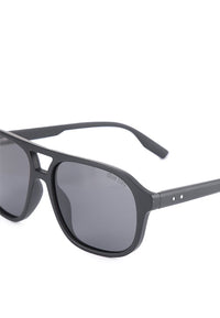 Polarized Plastic Frame Browline Square Sunglasses - Black Matte