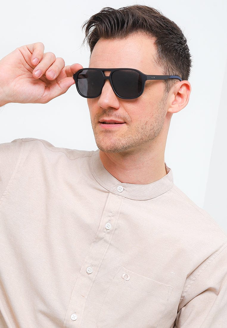 Polarized Plastic Frame Browline Square Sunglasses - Black Matte