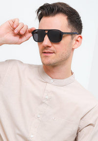 Polarized Plastic Frame Browline Square Sunglasses - Black Matte