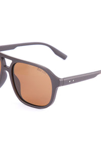 Polarized Plastic Frame Browline Square Sunglasses - Brown Matte