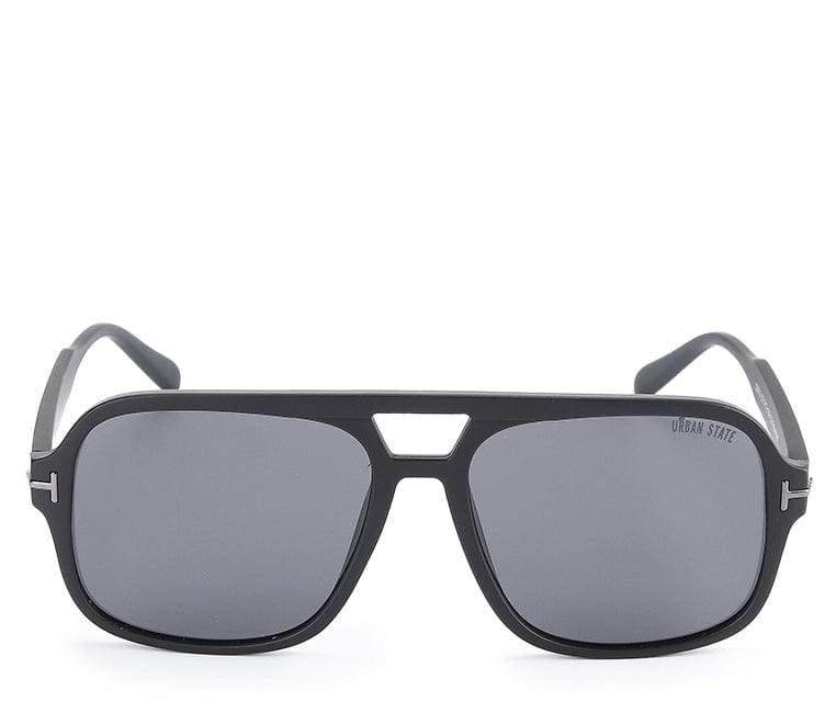 Polarized Plastic Frame Double Bridge Square Sunglasses - Black Matte