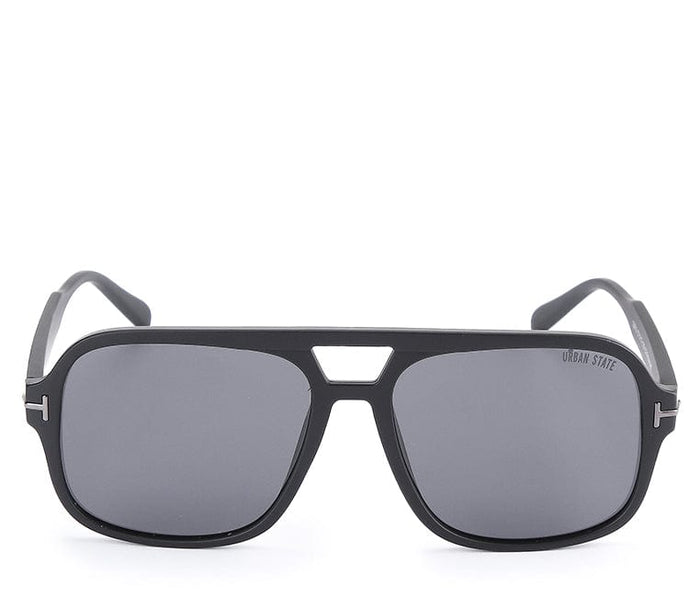 Polarized Plastic Frame Double Bridge Square Sunglasses - Black Matte