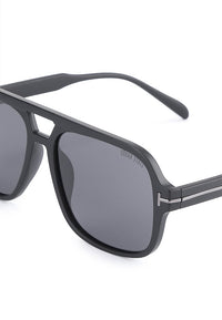 Polarized Plastic Frame Double Bridge Square Sunglasses - Black Matte