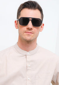 Polarized Plastic Frame Double Bridge Square Sunglasses - Black Matte