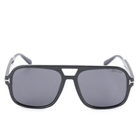 Polarized Plastic Frame Double Bridge Square Sunglasses - Black Glossy