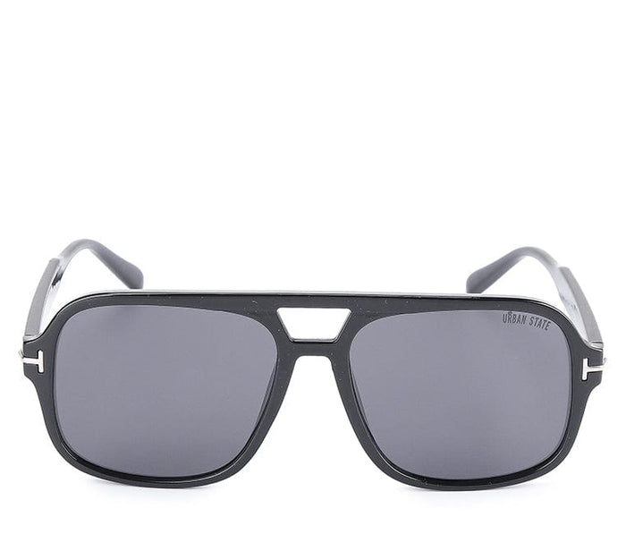 Polarized Plastic Frame Double Bridge Square Sunglasses - Black Glossy