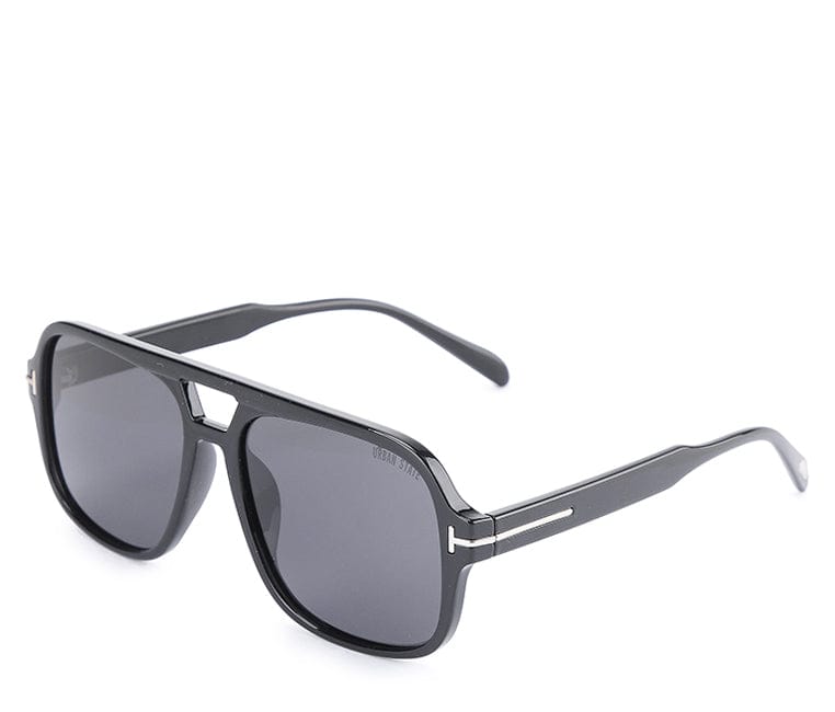 Polarized Plastic Frame Double Bridge Square Sunglasses - Black Glossy