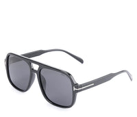 Polarized Plastic Frame Double Bridge Square Sunglasses - Black Glossy