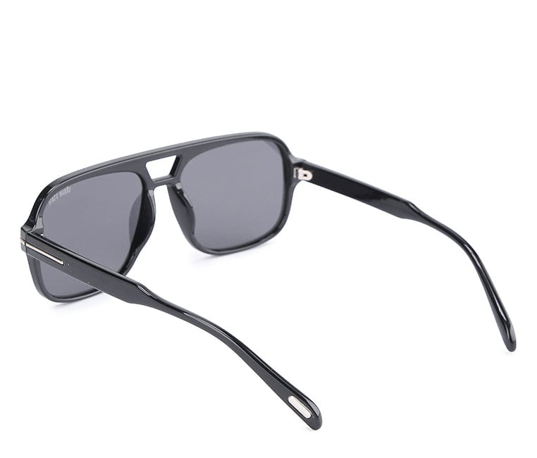 Polarized Plastic Frame Double Bridge Square Sunglasses - Black Glossy