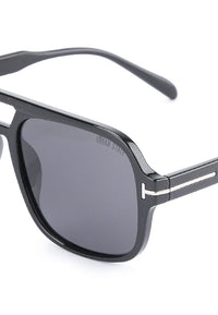Polarized Plastic Frame Double Bridge Square Sunglasses - Black Glossy