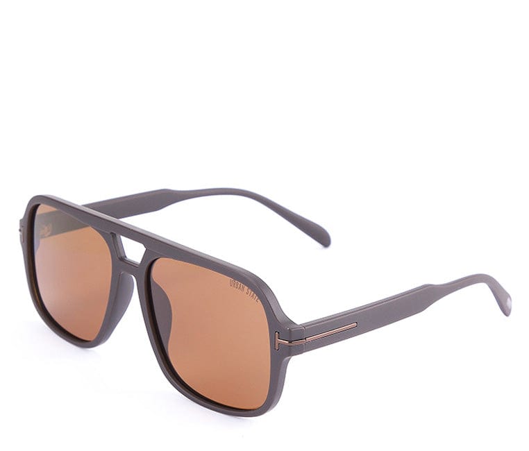 Polarized Plastic Frame Double Bridge Square Sunglasses Brown Matte