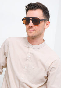 Polarized Plastic Frame Double Bridge Square Sunglasses - Brown Matte