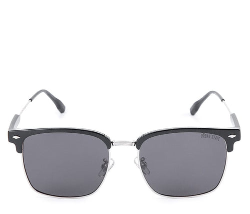 Polarized Stainless Frame Clubmaster Square Sunglasses - Black Black